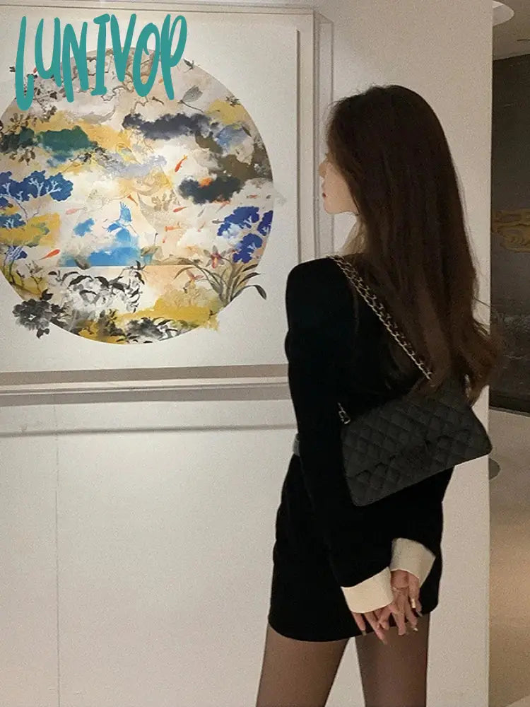 Lunivop Spring Black Elegant Dress Women Sexy Patchwork Y2K Designer Mini Female Casual Korean