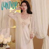 Lunivop Spring Ice Silk Robe Sets Long Dressing Gown Princess Satin Peignoir Sleeping Dress V Neck