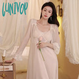 Lunivop Spring Ice Silk Robe Sets Long Dressing Gown Princess Satin Peignoir Sleeping Dress V Neck