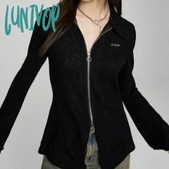 Lunivop Spring Long Sleeve Zipper Cardigan Tees Cyber Grunge Letters Print Tops Korean Club