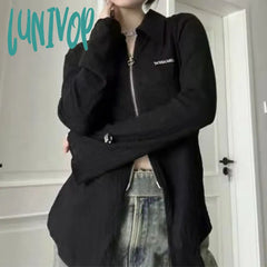 Lunivop Spring Long Sleeve Zipper Cardigan Tees Cyber Grunge Letters Print Tops Korean Club