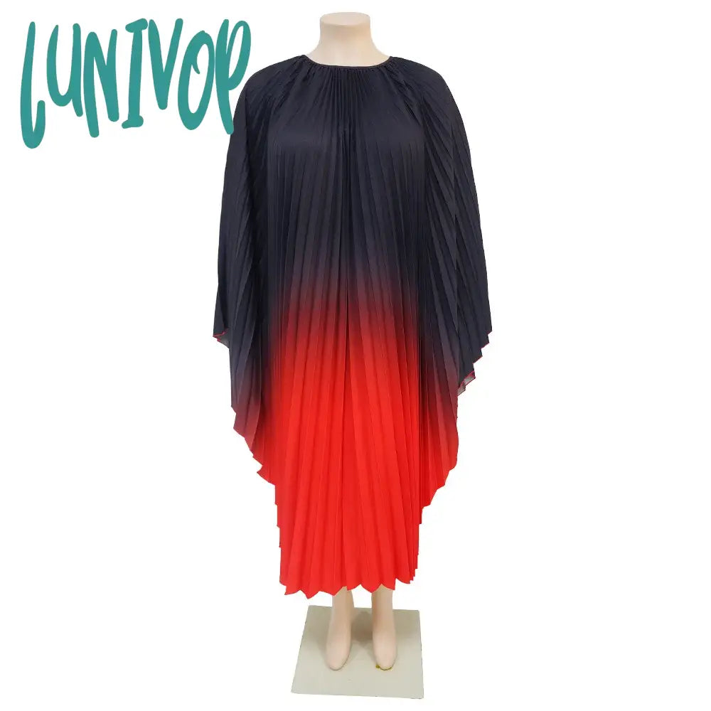 Lunivop Spring New Fashion Women Pleated Vacation Drape Dress Gradient Print Bat Sleeve Loose