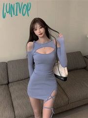 Lunivop Spring New Korean Style Tight-Fitting Sexy Hollow Strap Long-Sleeved Slim Split Dress Hot