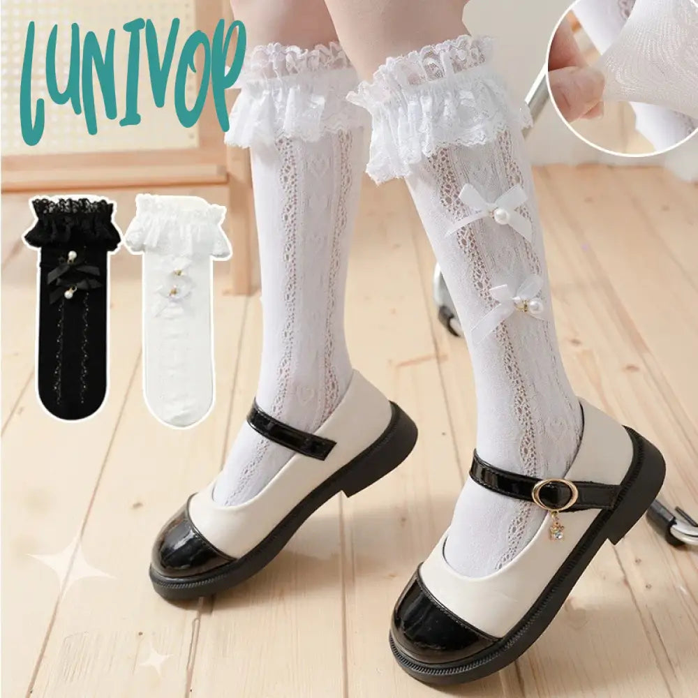 Lunivop Spring Summer Thin Day Cute Lolita Solid Color Bow Pile Socks Soft Breathable Lace Princess