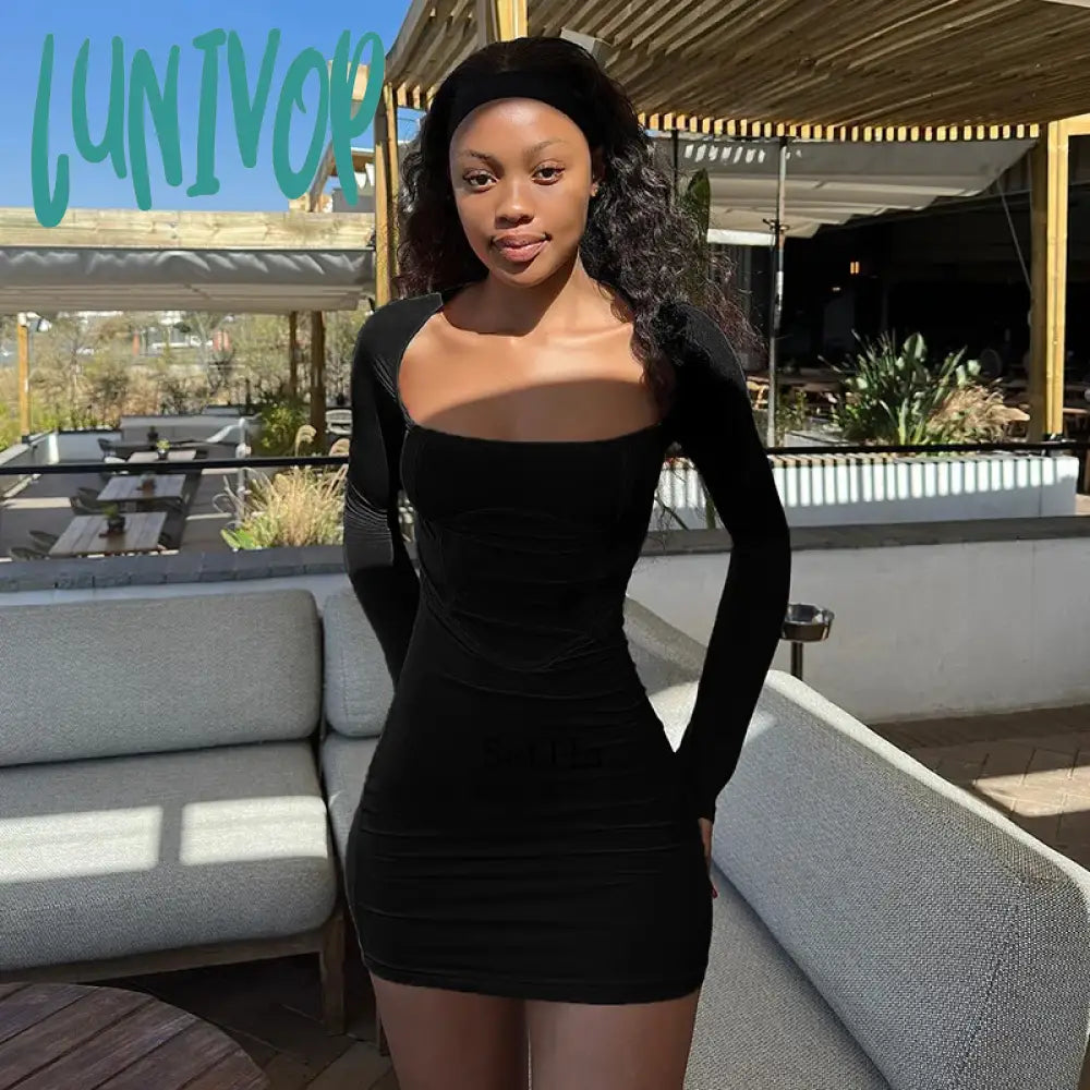 Lunivop Square Neck Long Sleeve Mini Bodycon Dress Autumn Winter Women lunivop Lunivop Square Neck Long Sleeve Mini Bodycon Dress Autumn Winter Women lunivop