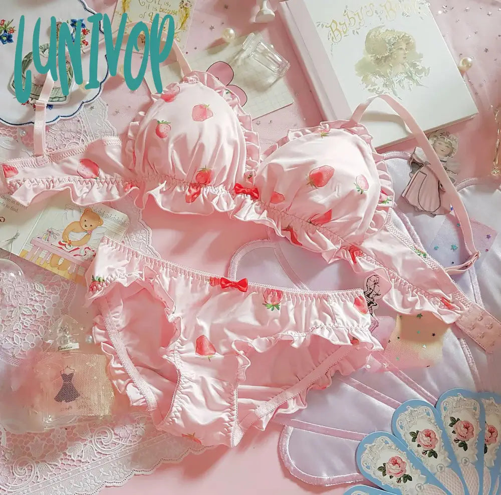 Lunivop Strawberry Cute Japanese Milk Silk Bra Panties Set Wirefree lunivop-strawberry-cute-japanese-milk-silk-bra-panties-set-wirefree