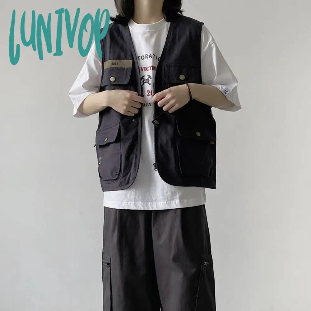 Lunivop Streetwear Cargo Vests Women Button Pocket Sleeveless Loose Jacket Bf Hip Hop Vintage V