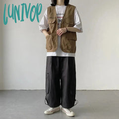 Lunivop Streetwear Cargo Vests Women Button Pocket Sleeveless Loose Jacket Bf Hip Hop Vintage V