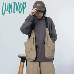 Lunivop Streetwear Casual Cargo Vest Women Multi Pocket Tooling Bf Hip Hop Y2K Gothic Loose