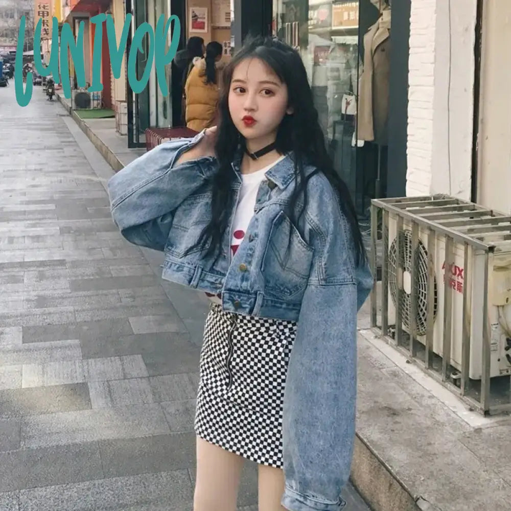 Lunivop Streetwear Cropped Denim Jackets Women Oversized Casual Short Coat Korean Batwing Sleeve