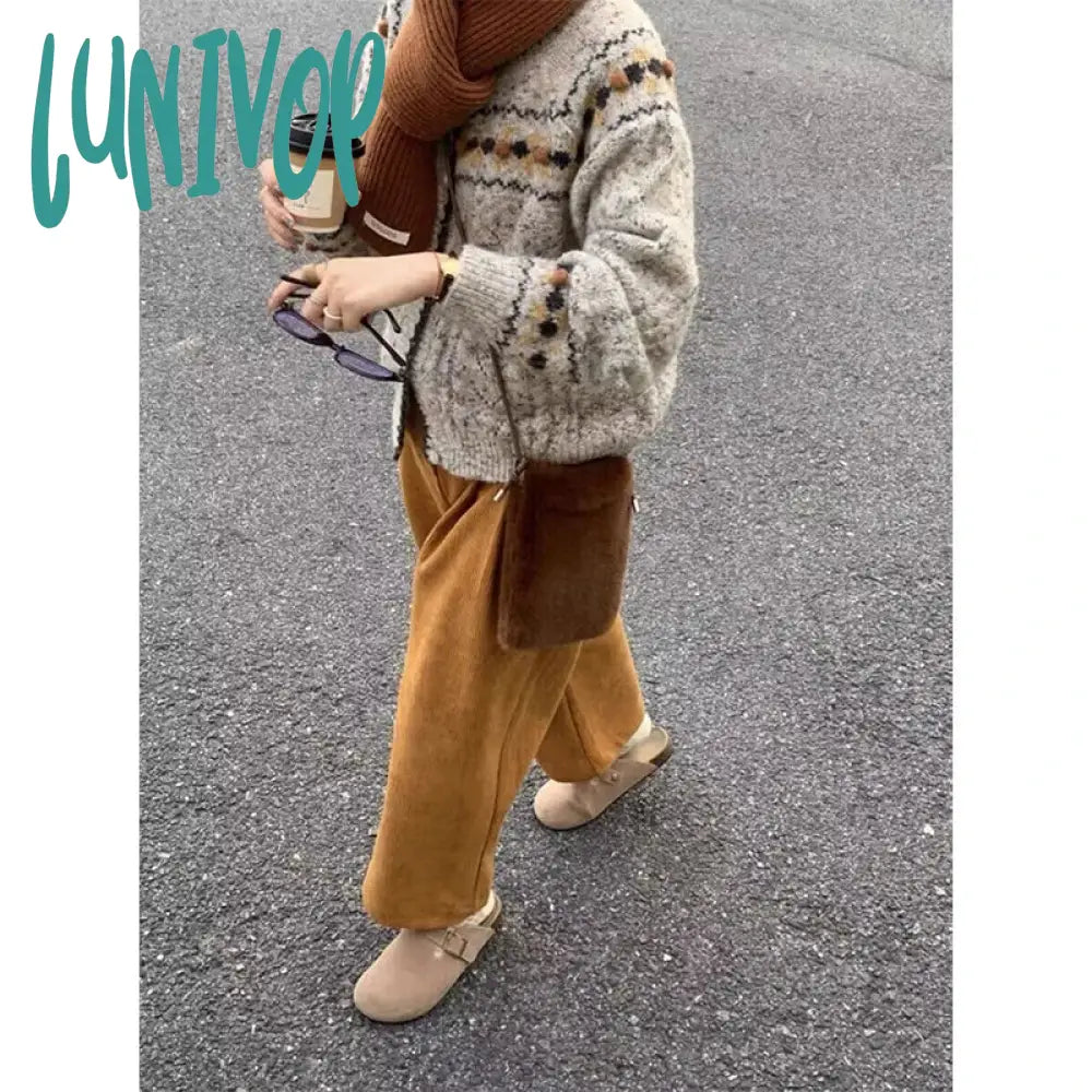 Lunivop Streetwear Cropped Knitted Cardigan Women Print Sweater Coat Harajuku Vintage O Neck