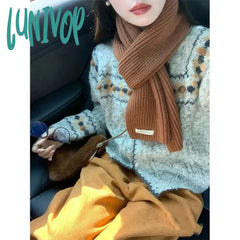 Lunivop Streetwear Cropped Knitted Cardigan Women Print Sweater Coat Harajuku Vintage O Neck