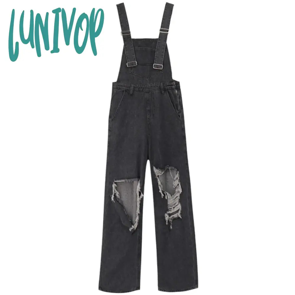 Lunivop Streetwear Denim Overalls Women 5Xl Y2K Vintage Hole Wide Leg Jeans Jumpsuit Summer High