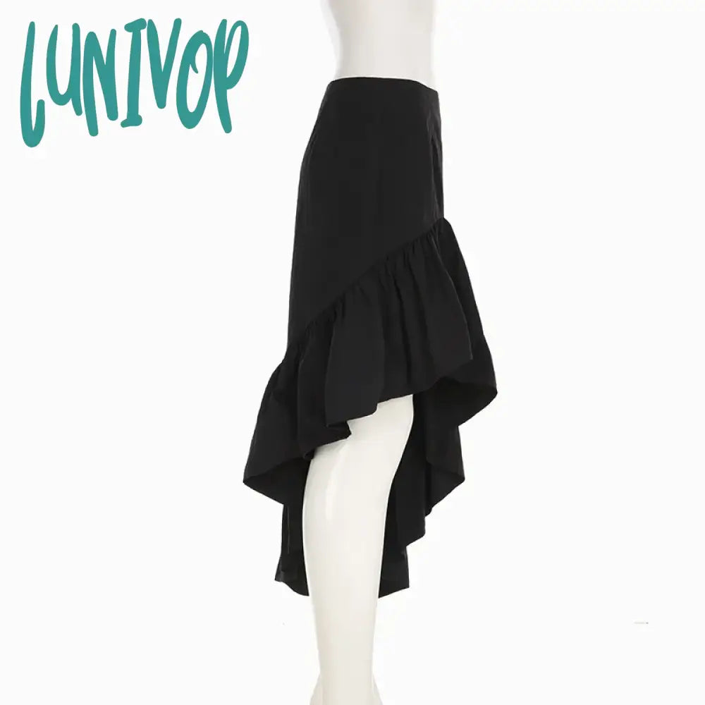 Lunivop Streetwear Fashion Irregular Skirt For Women Woven Splice Ruffled Midi Skirts Party Club