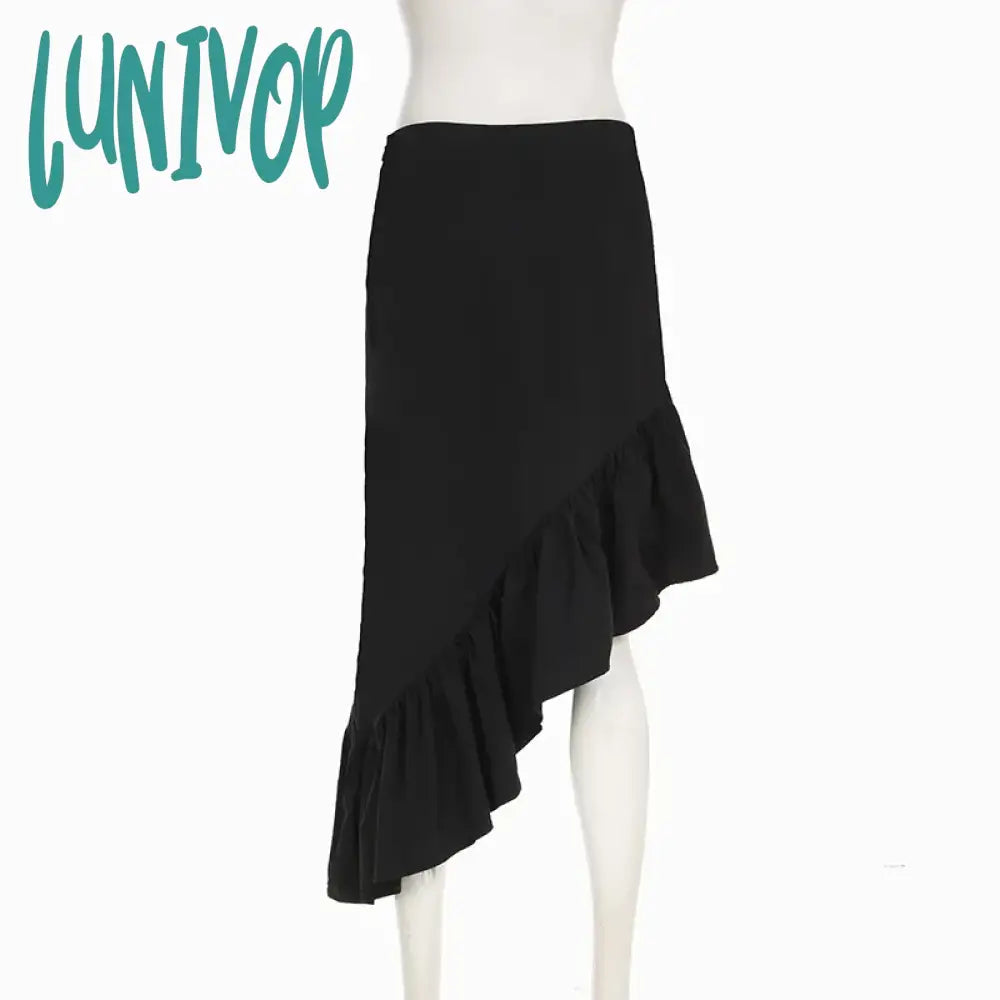 Lunivop Streetwear Fashion Irregular Skirt For Women Woven Splice Ruffled Midi Skirts Party Club