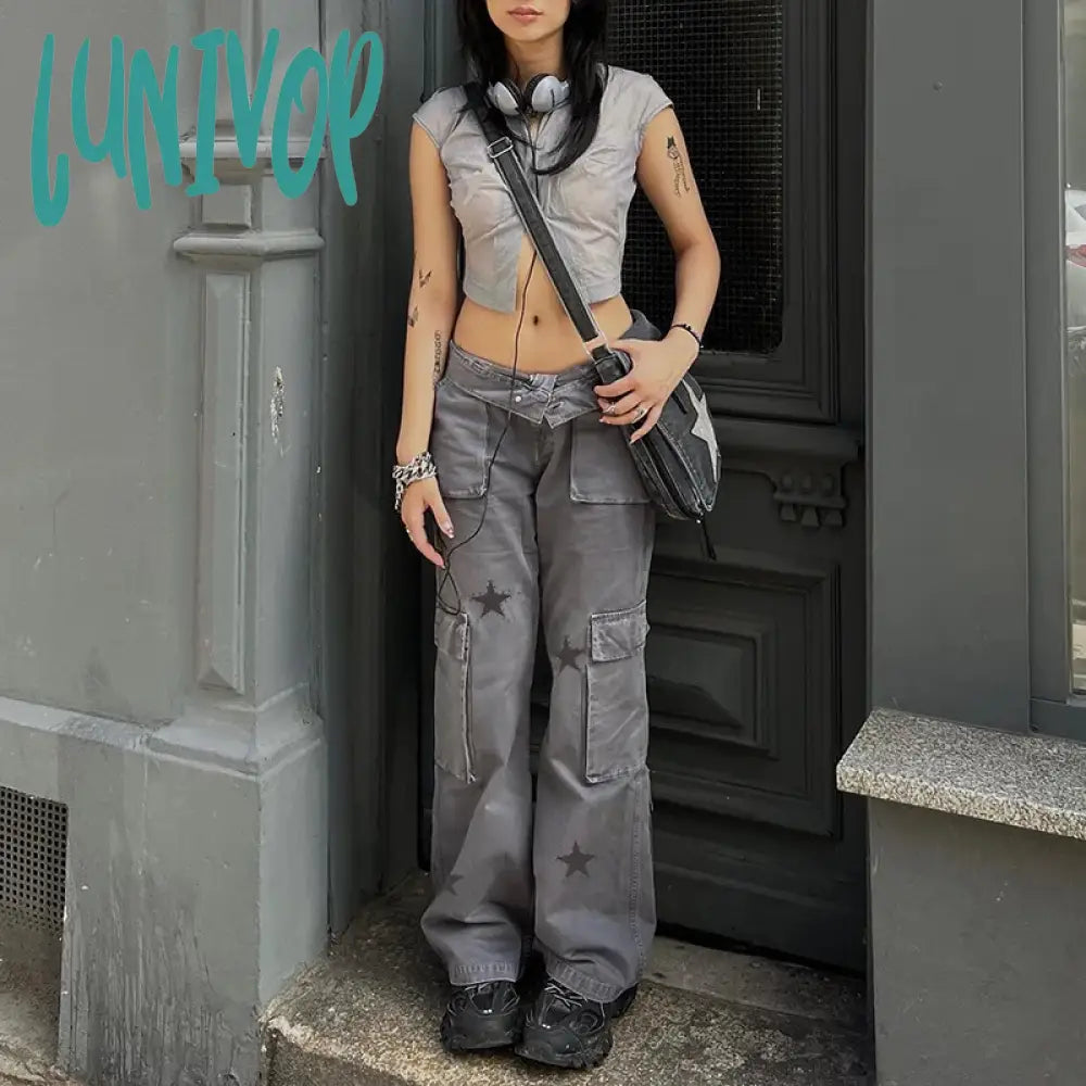 Lunivop Streetwear Low Waist Distressed Baggy Jeans Y2K Harajuku Gothic Tie Dye Denim Trousers