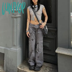 Lunivop Streetwear Low Waist Distressed Baggy Jeans Y2K Harajuku Gothic Tie Dye Denim Trousers