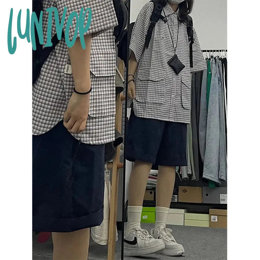 Lunivop Streetwear Pure Cotton Shorts Women Harajuku Oversized Cargo Summer Korean Black White Wide