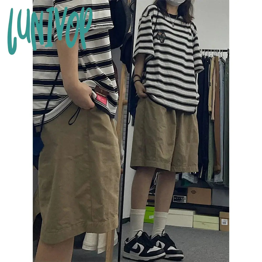 Lunivop Streetwear Pure Cotton Shorts Women Harajuku Oversized Cargo Summer Korean Black White Wide