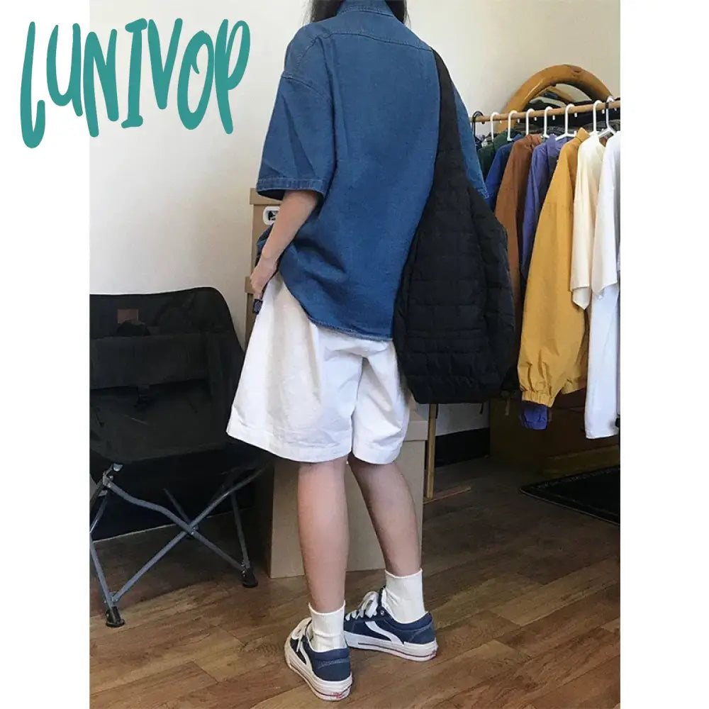 Lunivop Streetwear Pure Cotton Shorts Women Harajuku Oversized Cargo Summer Korean Black White Wide