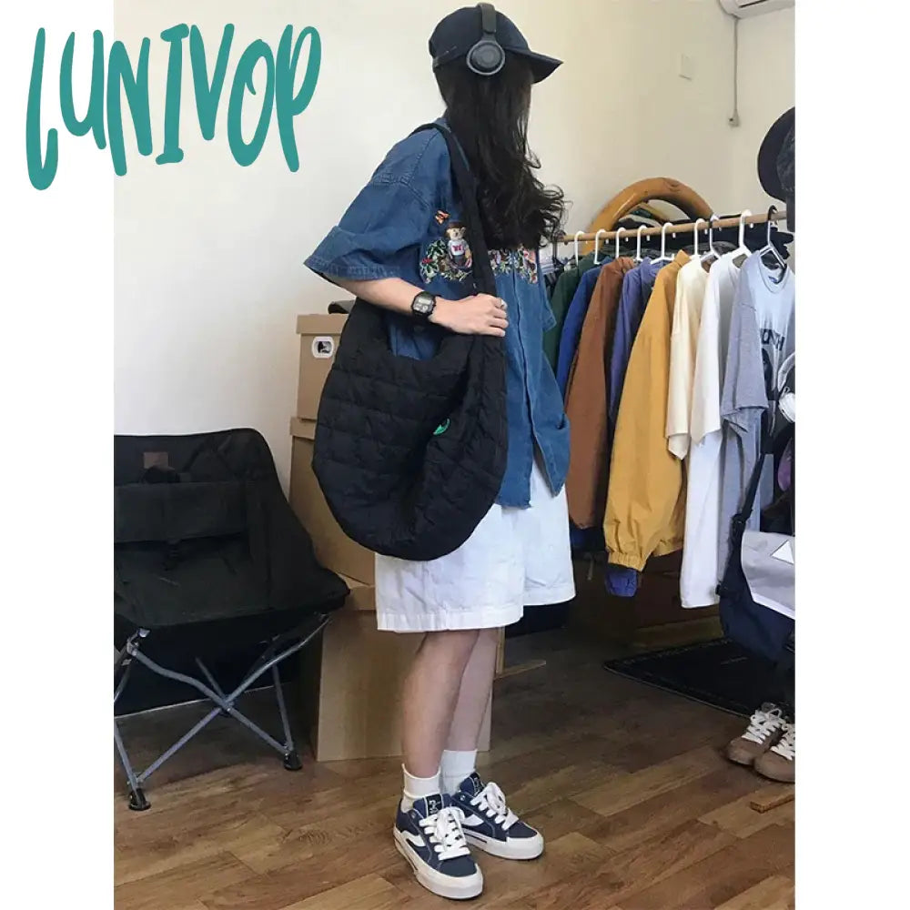 Lunivop Streetwear Pure Cotton Shorts Women Harajuku Oversized Cargo Summer Korean Black White Wide