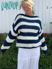 Lunivop Stripe Loose Lazy Knitting Sweater Female Versatile Long Sleeves Pullover Casual Womens
