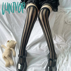 Lunivop Striped Black Silk Jacquard Long Stockings Jk Uniform Thigh Socks Female Club Party Over