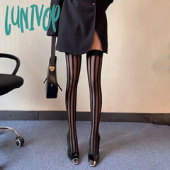 Lunivop Striped Black Silk Jacquard Long Stockings Jk Uniform Thigh Socks Female Club Party Over