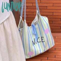 Lunivop Striped Fashion Womens Tote Bag Harajuku Style Large Capacity Literary Shoulder Gentle