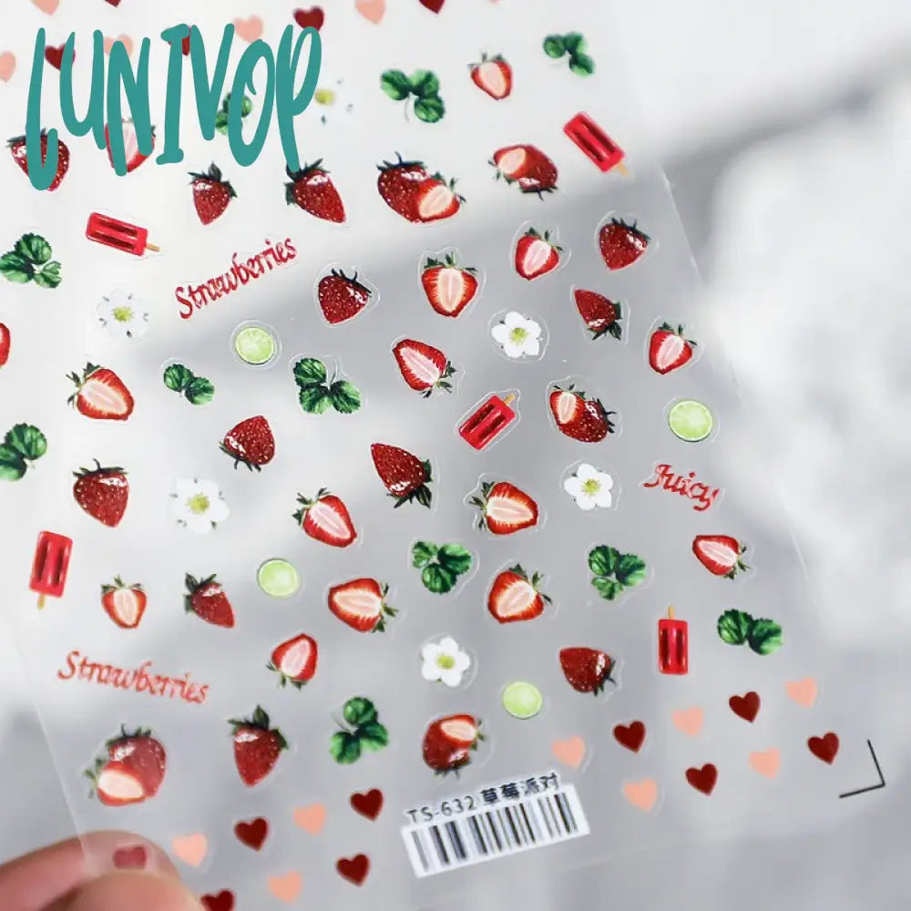 Lunivop Summer 3D Orange Strawberry Adhesive Nail Art Stickers 5D Soft Embossed Reliefs Decals