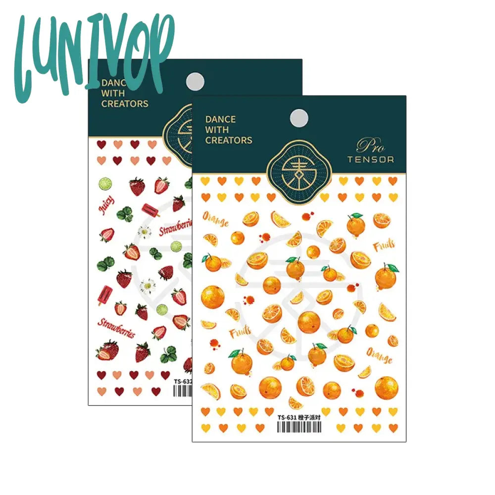 Lunivop Summer 3D Orange Strawberry Adhesive Nail Art Stickers 5D Soft Embossed Reliefs Decals