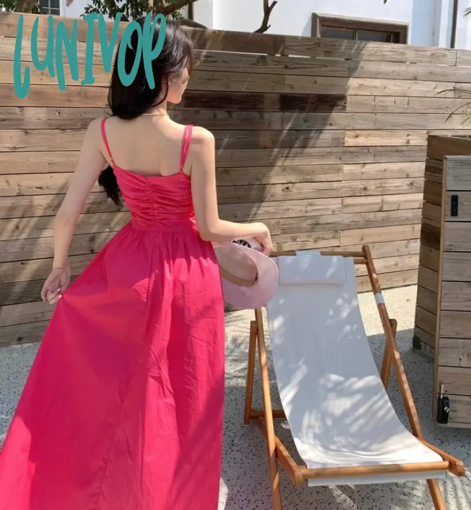 Lunivop Summer Beach Backless Midi Dresses For Women Elegant Chic Spaghetti Strap Slim Female