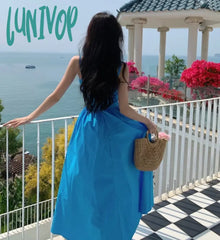 Lunivop Summer Beach Backless Midi Dresses For Women Elegant Chic Spaghetti Strap Slim Female