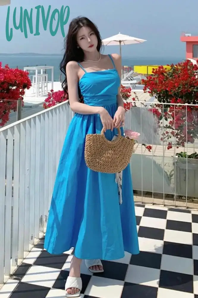 Lunivop Summer Beach Backless Midi Dresses For Women Elegant Chic Spaghetti Strap Slim Female