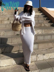 Lunivop Summer Beach Cover-Up Skirts For Women Casual Ribbed Knit Maxi Skirt White Bodycon Dress