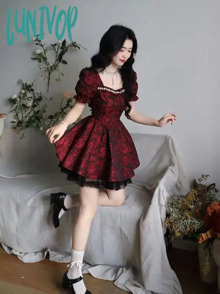 Lunivop Summer Bow Kawaii Floral Dress Women Patchwork Lace Y2K Party Mini Female Casual Korean