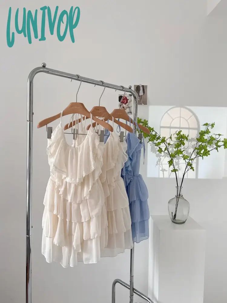 Lunivop Summer Casual Beach Style Y2K Mini Dress Women Chiffon Lace Even Party Korean Fashion