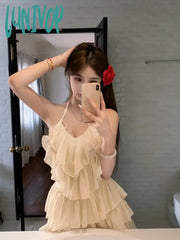 Lunivop Summer Casual Beach Style Y2K Mini Dress Women Chiffon Lace Even Party Korean Fashion