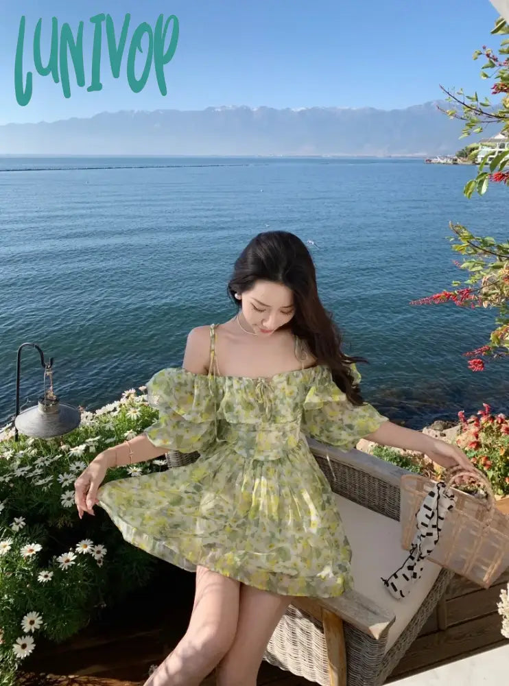Lunivop Summer Floral Dress Women Holiday Sexy Elegant Party Mini Korean Backless Beach Outfits