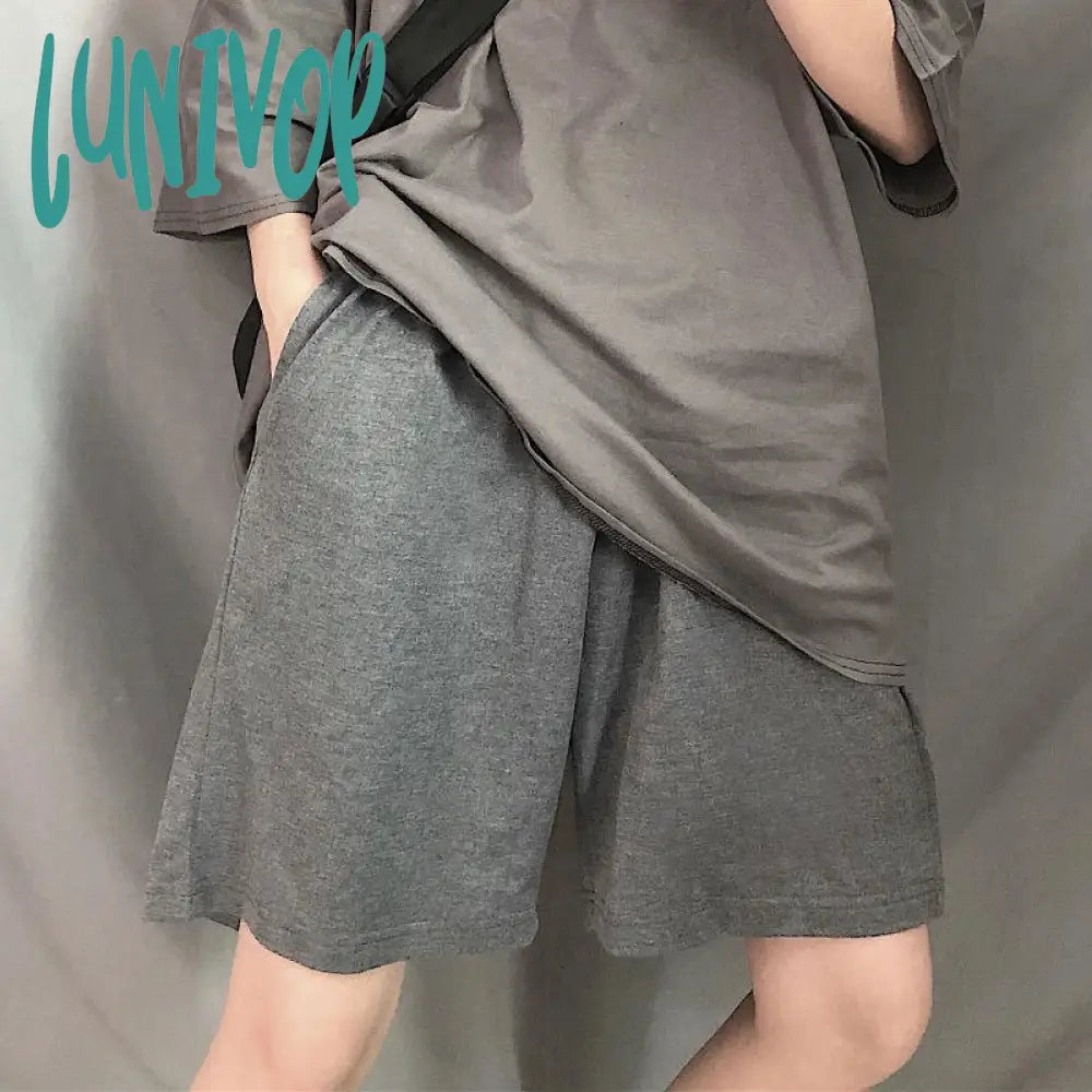 Lunivop Summer Gray Shorts Women Streetwear Elastic Waist Short Pants Fashion Simple Casual All