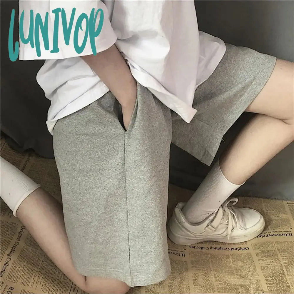 Lunivop Summer Gray Shorts Women Streetwear Elastic Waist Short Pants Fashion Simple Casual All