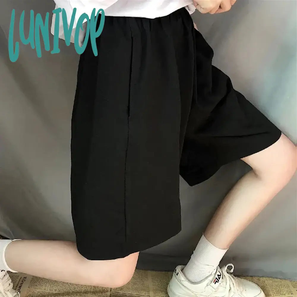 Lunivop Summer Gray Shorts Women Streetwear Elastic Waist Short Pants Fashion Simple Casual All