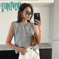 Lunivop Summer Knitted Cardigans Women Elegant Fashion Button Sleeveless Tops Solid Basic Casual