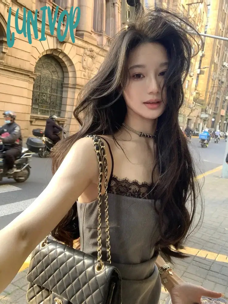 Lunivop Summer New French Elegant Lace Sex Appeal Dresses Spaghetti Straps Evening Party Prom