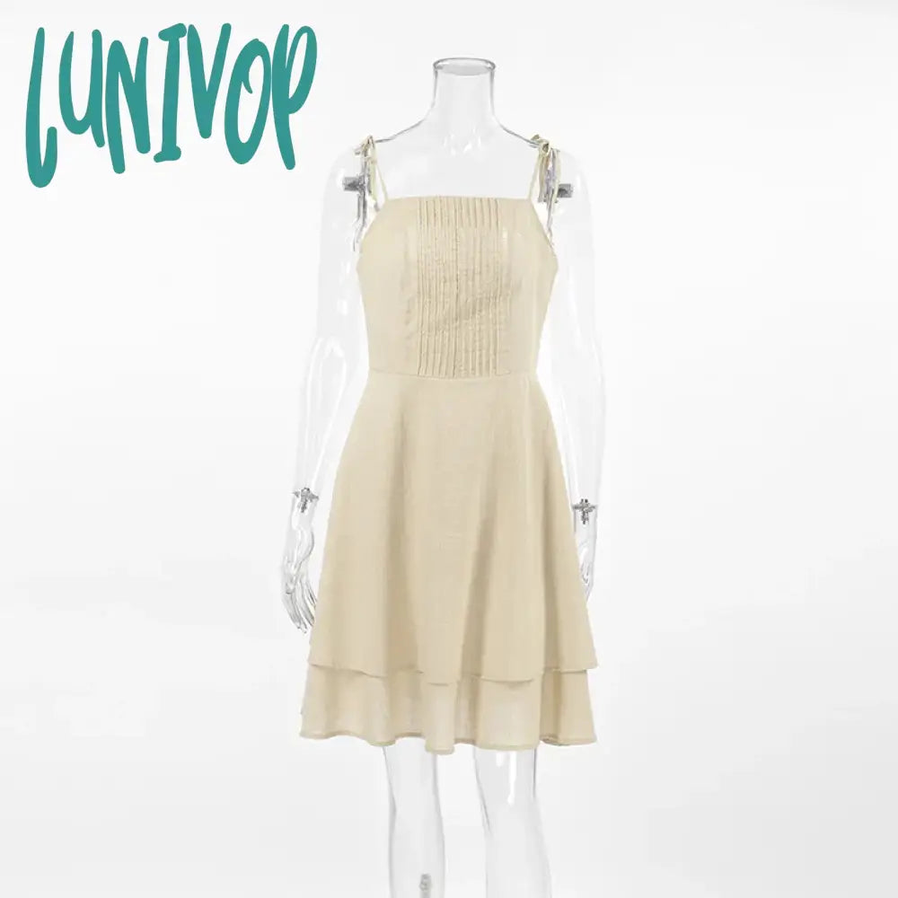 Lunivop Summer New Square Collar Slip Dress Lace Up Backless Sexy For Women A-Line Patchwork