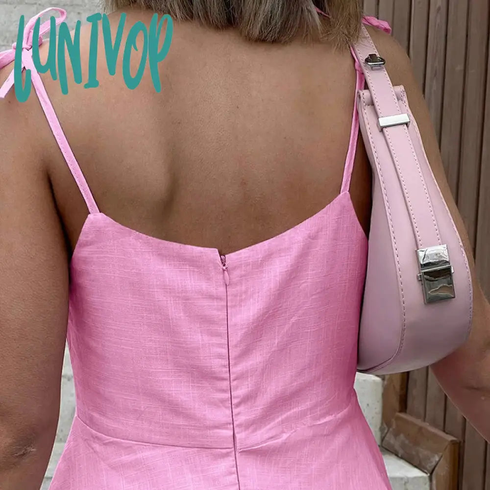 Lunivop Summer New Square Collar Slip Dress Lace Up Backless Sexy For Women A-Line Patchwork