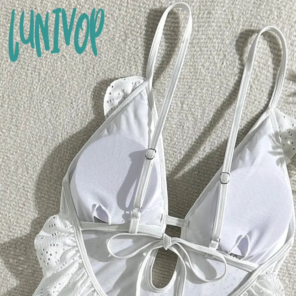 Lunivop Summer New White Body Suit One Piece Swimsuit Bikini For Women Sexy Deep V-Neck Backless