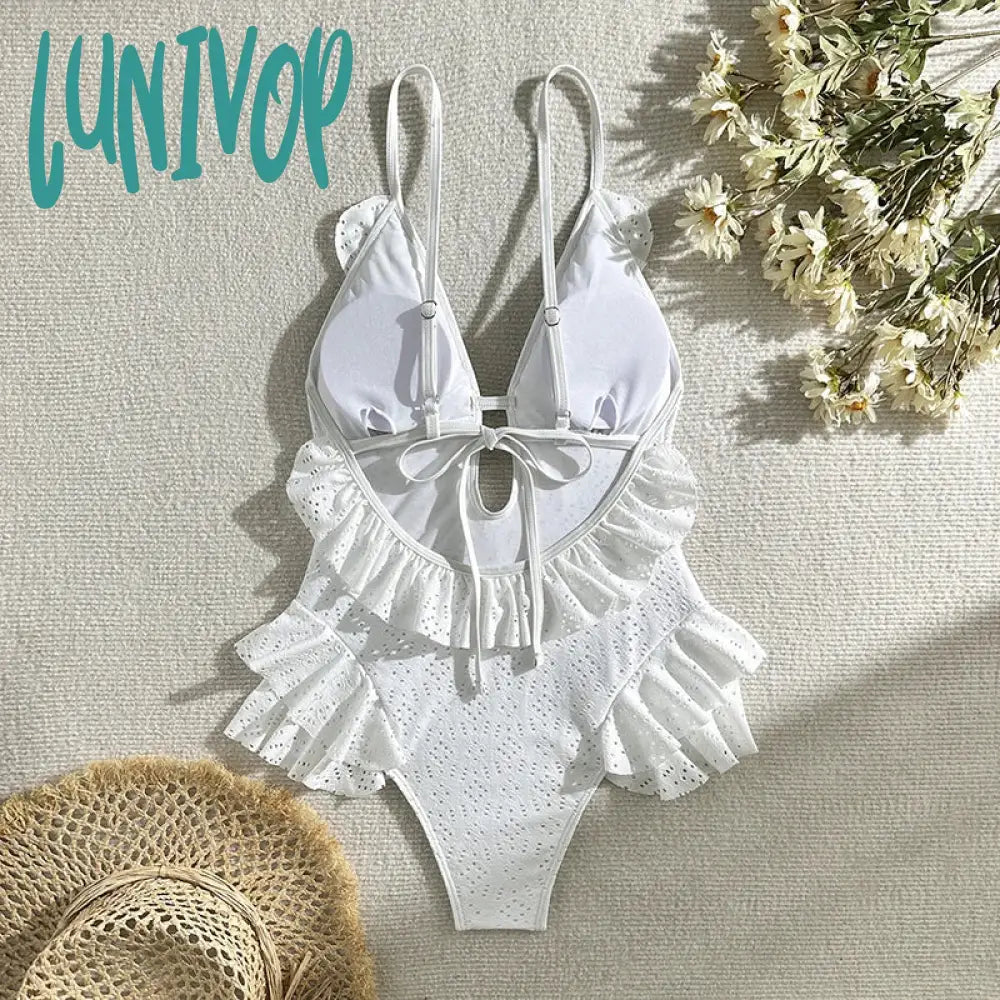 Lunivop Summer New White Body Suit One Piece Swimsuit Bikini For Women Sexy Deep V-Neck Backless