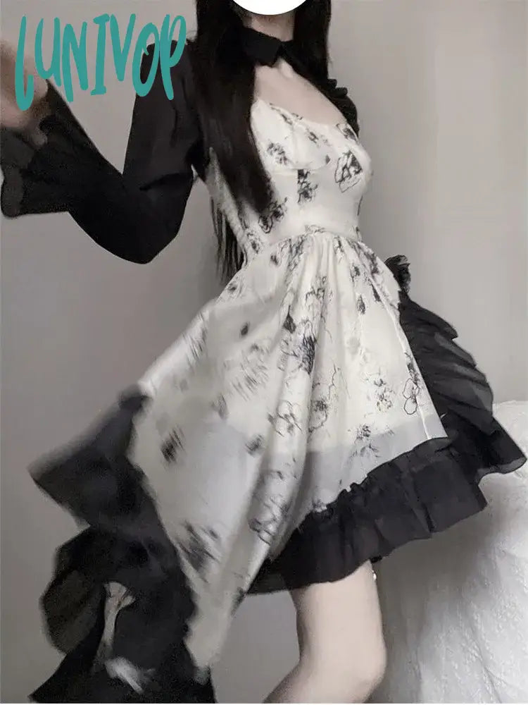 Lunivop Summer New Women Floral Party Dress Vintage 2 Pieces Sets Elagant Female Irregular Ruffles