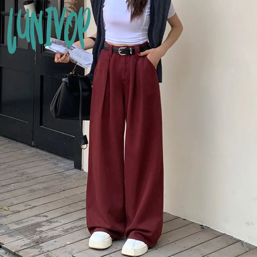 summer outfits inspo Brown Wide-Leg Pants Women's Jeans Autumn Maillard High Waist Loose Slimming Drape Casual Mopping Long Pants